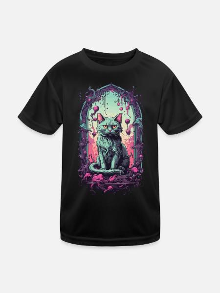 Gothic Halloween Cats Underworld Monster Design - Kids Functional T-Shirt - black - Front