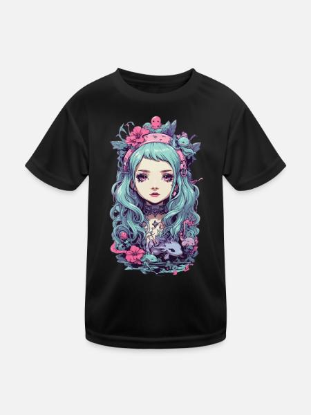E-Girl Goth Aesthetics Fantasy Streetwear - Kids Functional T-Shirt - black - Front