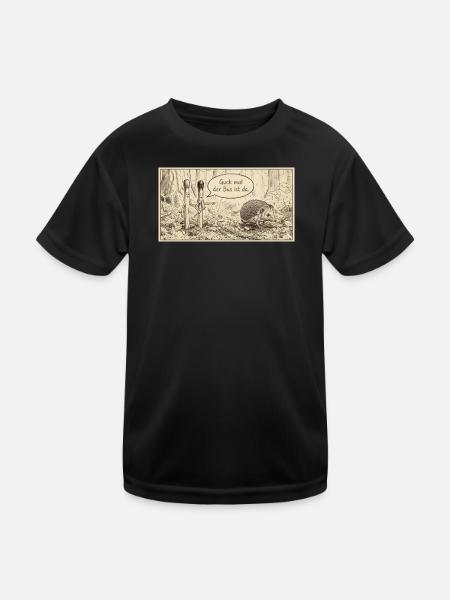 Bus im Wald: Igel trifft Streichholzduo - Kinder Funktions-T-Shirt - Schwarz - Vorne