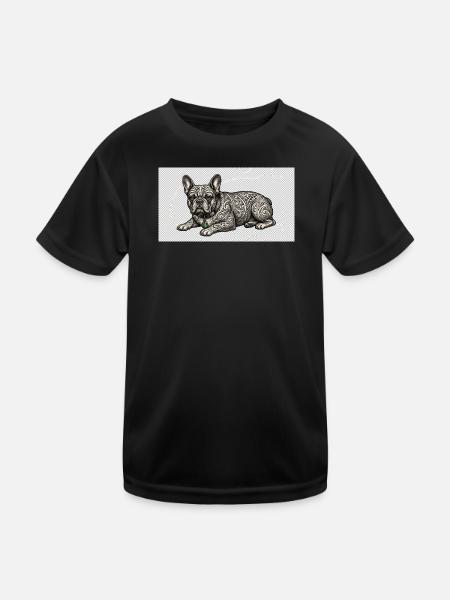 Ornate Bulldog Tattoo Muster - Kinder Funktions-T-Shirt - Schwarz - Vorne
