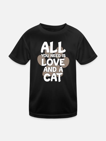 All You Need Is Love and a Cat - Kinder Funktions-T-Shirt - Schwarz - Vorne