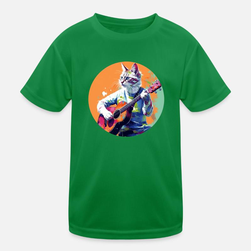 Cat playing guitar Kids Functional T-Shirt