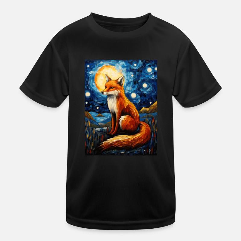 Fox, Starry Night, Van Gogh, Style Kids Functional T-Shirt