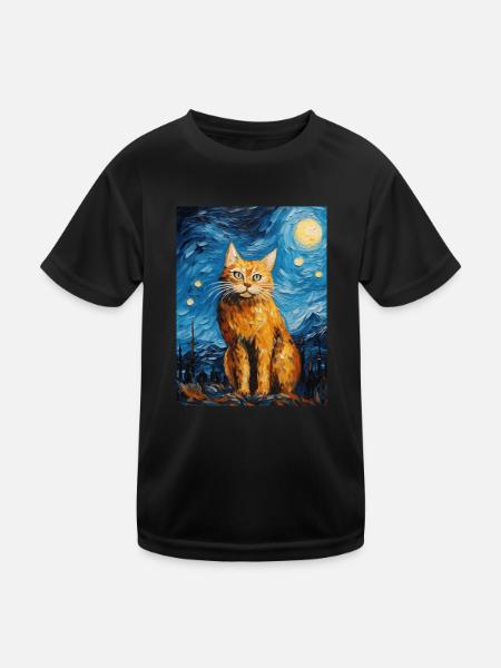luchs, van gogh, sternennacht, tier, raubkatze - Kinder Funktions-T-Shirt - Schwarz