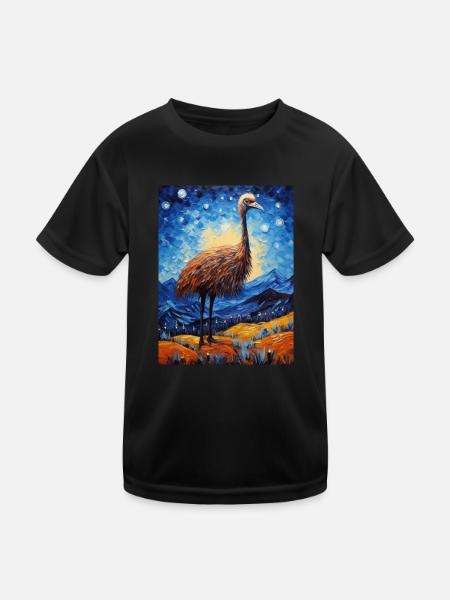 strauß, van gogh, sternennacht, tier, vogel - Kinder Funktions-T-Shirt - Schwarz