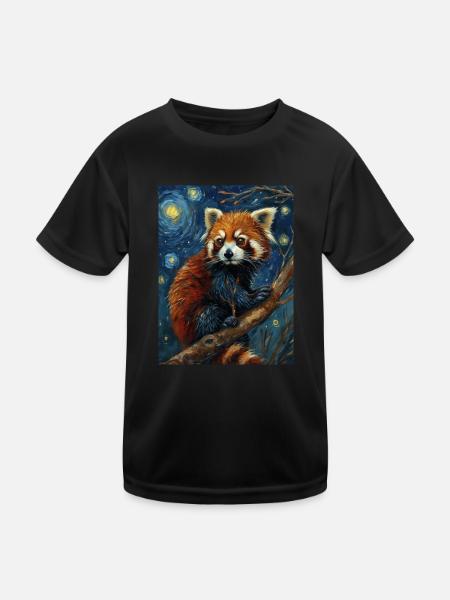 roter panda, van gogh, style - Kinder Funktions-T-Shirt - Schwarz