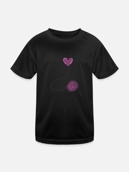 herz rosa symbol wolle faden linie - Kinder Funktions-T-Shirt - Schwarz - Vorne