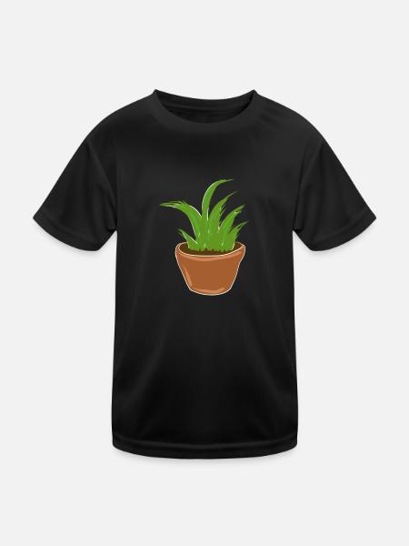 cartoon plant nature symbol grass - Kids Functional T-Shirt - black - Front