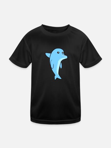 blue dolphin fish animal sea animal symbol - Kids Functional T-Shirt - black - Front