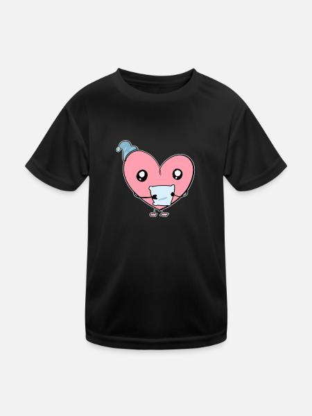 anxious heart pink tired pillows sleep night - Kids Functional T-Shirt - black - Front