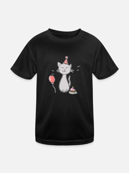 Birthday Party Cat Celebration Cake - Kids Functional T-Shirt - black - Front