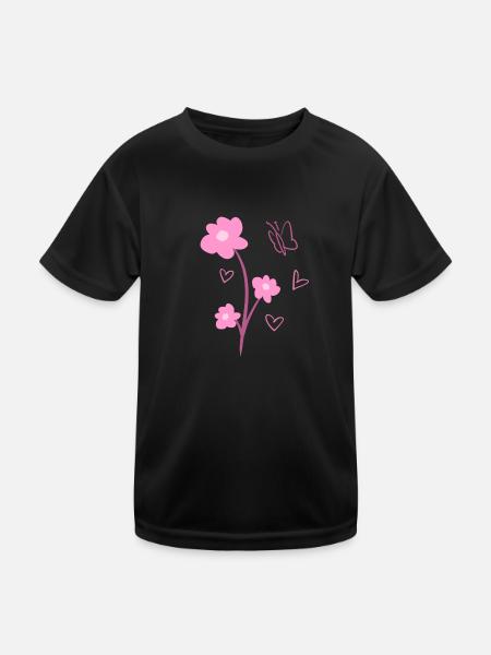flowers symbol plant nature butterfly pink - Kids Functional T-Shirt - black - Front