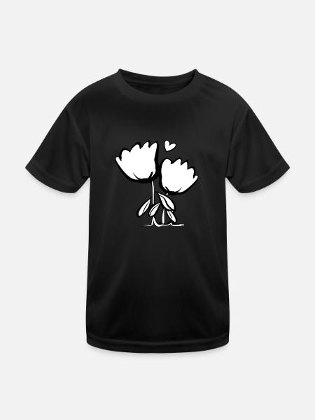 Deux fleurs plantes roses symbole feuilles - T-shirt sport Enfant - noir - Devant