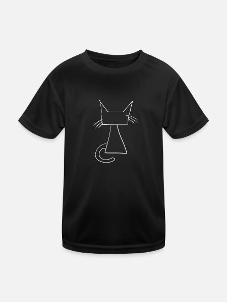 Katze Cartoon Symbol eckig Tier - Kinder Funktions-T-Shirt - Schwarz - Vorne