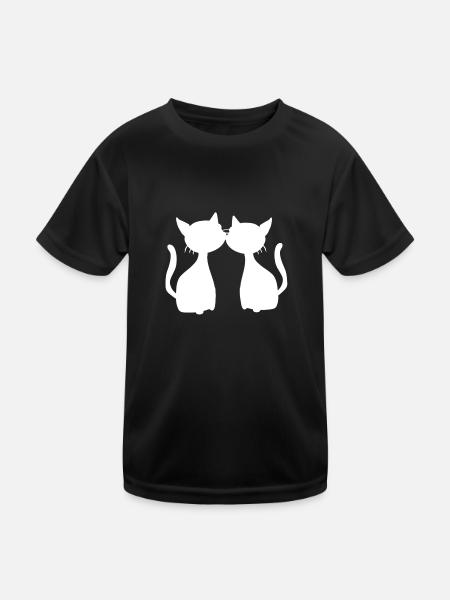 zwei Katzen Symbol Freunde Katze - Kinder Funktions-T-Shirt - Schwarz - Vorne