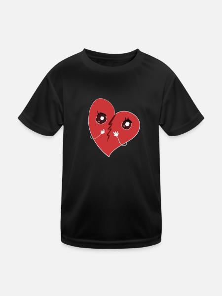 broken heart cartoon sad red - Kids Functional T-Shirt - black - Front
