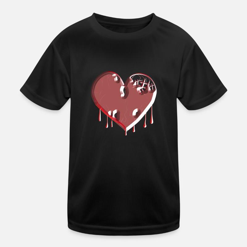 heart symbol broken red scars Kids Functional T-Shirt