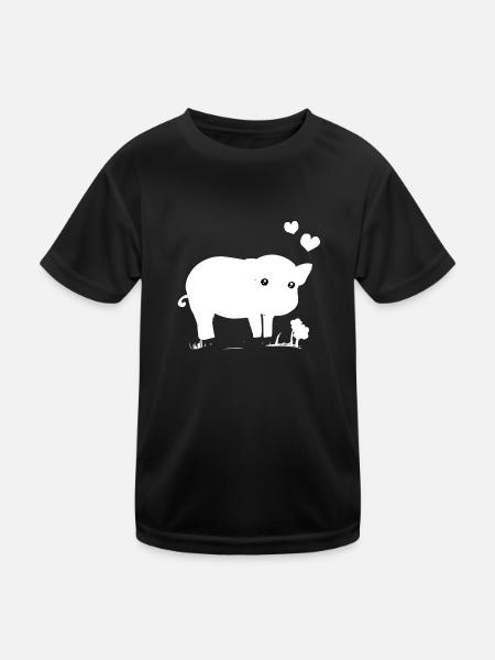 Cochon Coeur rose doux fleur - T-shirt sport Enfant - noir - Devant
