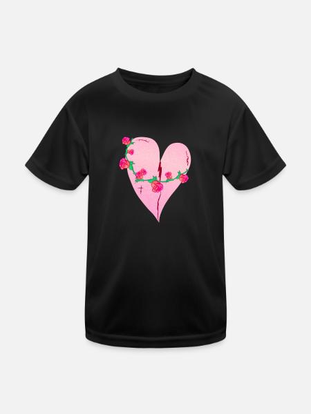 herz rosen narben rosa symbol - Kinder Funktions-T-Shirt - Schwarz - Vorne