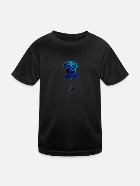 blaue pflanze rose blume - Kinder Funktions-T-Shirt - Schwarz - Vorne
