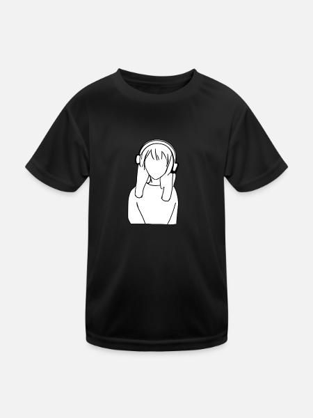 Manga Girl Headphones cartoon anime - Kids Functional T-Shirt - black - Front