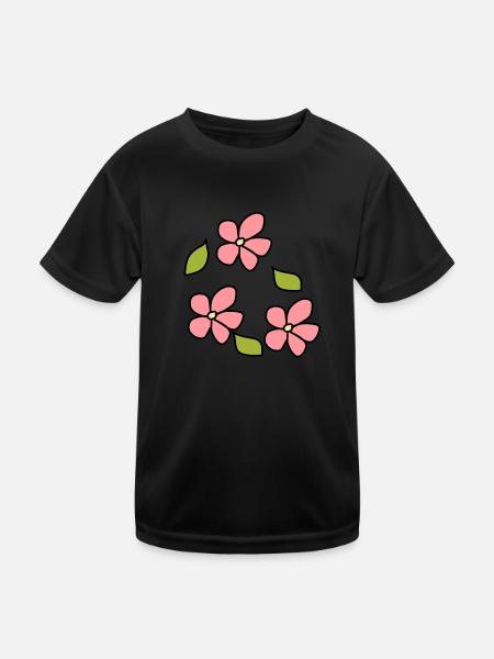 Blume rosa Pflanze Symbol Natur Blatt - Kinder Funktions-T-Shirt - Schwarz - Vorne