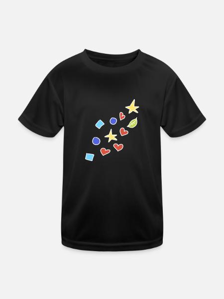 Shapes Icons Colorful Heart Star Circle Square Leaf - Kids Functional T-Shirt - black - Front