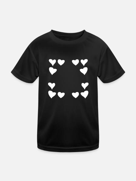 herzen muster rahmen eckig herz - Kinder Funktions-T-Shirt - Schwarz - Vorne