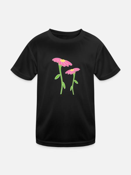 Flower Symbol Blossom Plant Two Flowers - Kids Functional T-Shirt - black - Front