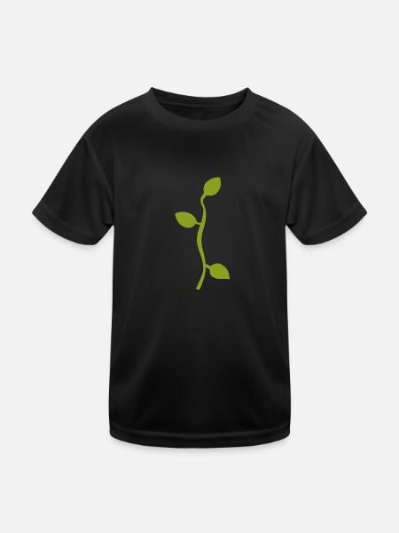 Leaf Leaves Line Nature Green Branch - Kids Functional T-Shirt - black - Front