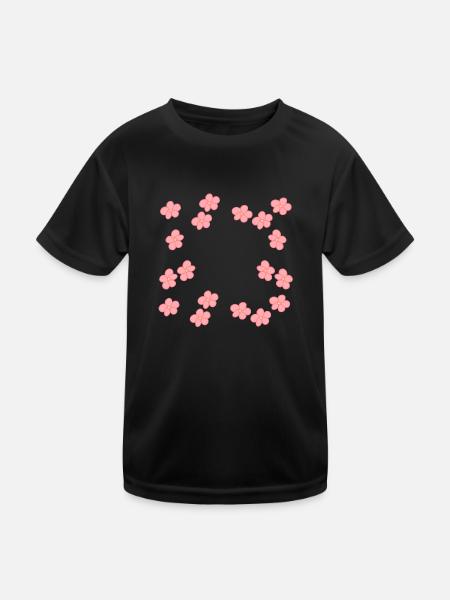 blumen blüte pflanze rosa rahmen form - Kinder Funktions-T-Shirt - Schwarz - Vorne