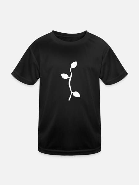 Leaf Leaves Line Nature Branch - Kids Functional T-Shirt - black - Front