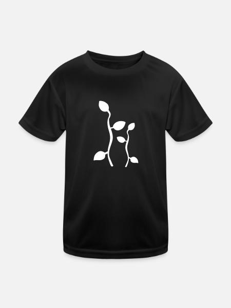 leaf leaves line nature branch plants - Kids Functional T-Shirt - black - Front