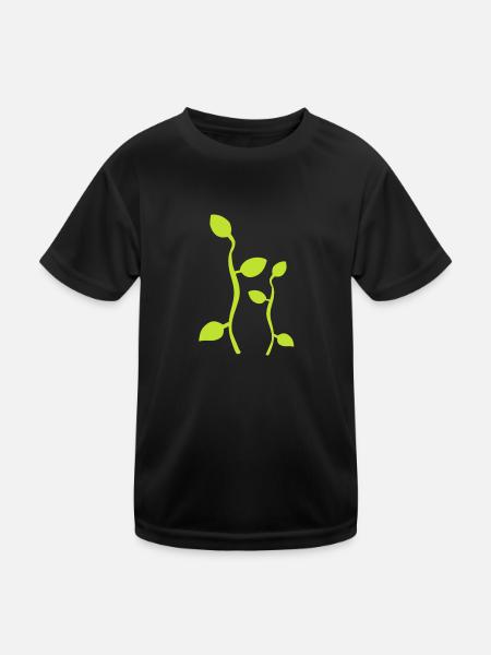feuille, feuilles, feuilles, ligne, nature, branche, plantes, vert - T-shirt sport Enfant - noir - Devant