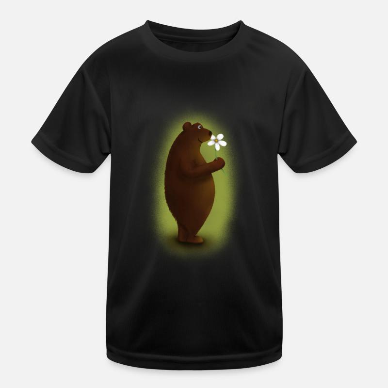 Bär mit Blume Kinder Funktions-T-Shirt