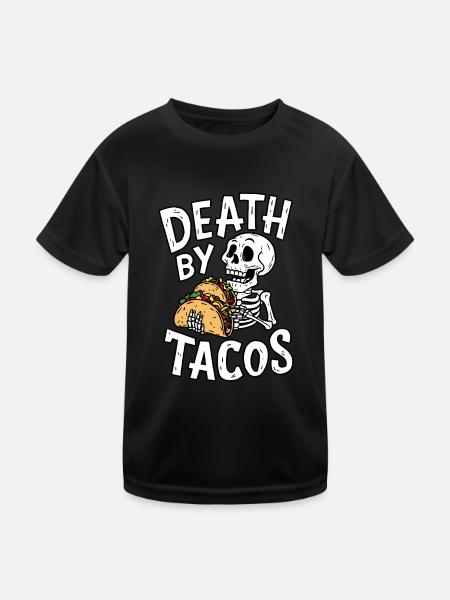Humorvolles Skelett Fest Tod von Tacos Design - Kinder Funktions-T-Shirt - Schwarz - Vorne
