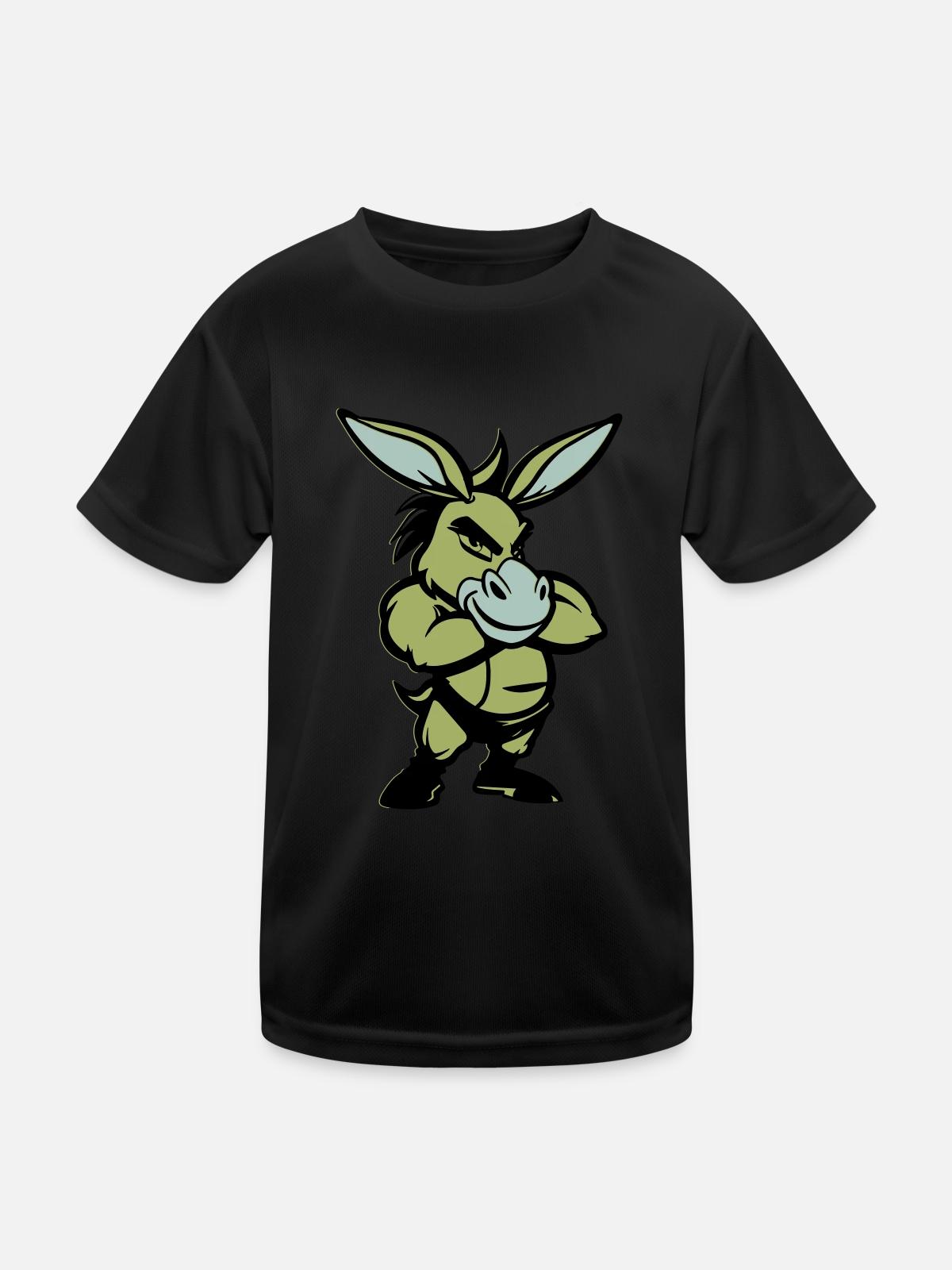 esel comic - Kinder Funktions-T-Shirt - Schwarz - Vorne