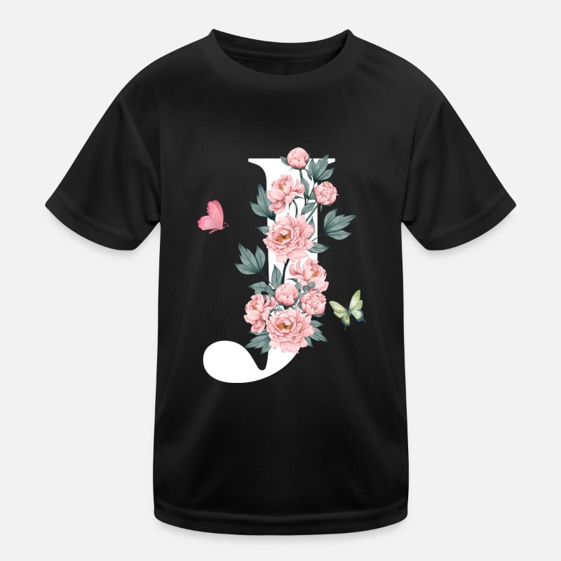 Buchstabe j Rosa Blumen Kinder Funktions-T-Shirt