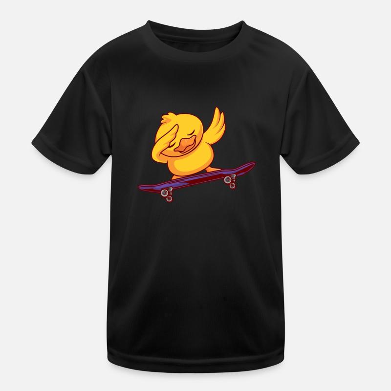 Ente auf einem Skateboard Kinder Funktions-T-Shirt