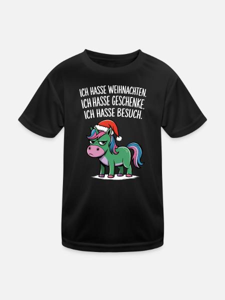 Ich hasse Weihnachten Geschenke Einhorn Lustig - Kinder Funktions-T-Shirt - Schwarz - Vorne