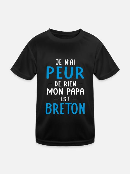 Je n'ai peur de rien mon papa est Breton - T-shirt sport Enfant - noir - Devant