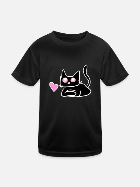 Katze Herz Symbol Süß - Kinder Funktions-T-Shirt - Schwarz - Vorne