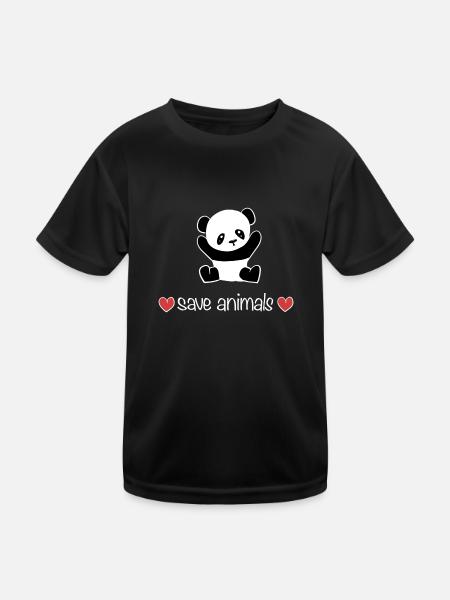 save animals bear panda animal welfare hearts - Kids Functional T-Shirt - black - Front