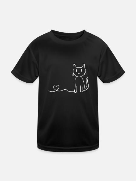 Katze Linie Herz Symbol Liebe - Kinder Funktions-T-Shirt - Schwarz - Vorne