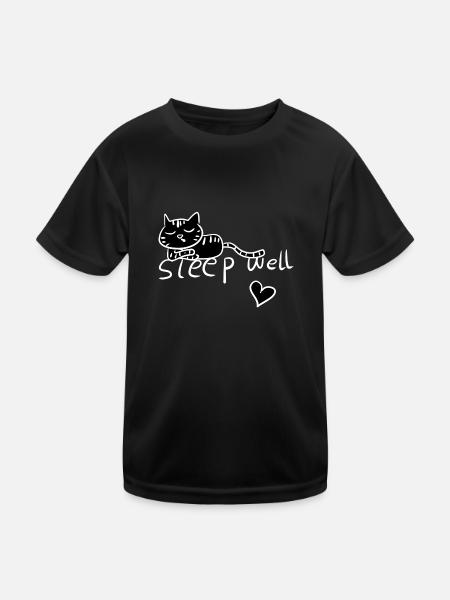 schlafe gut schlafen katze müde - Kinder Funktions-T-Shirt - Schwarz - Vorne
