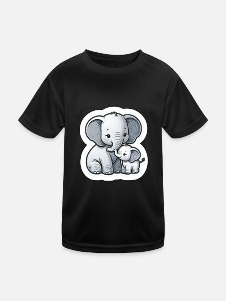 Mignon bébé éléphant avec maman éléphant ballon coeur - T-shirt sport Enfant - noir - Devant