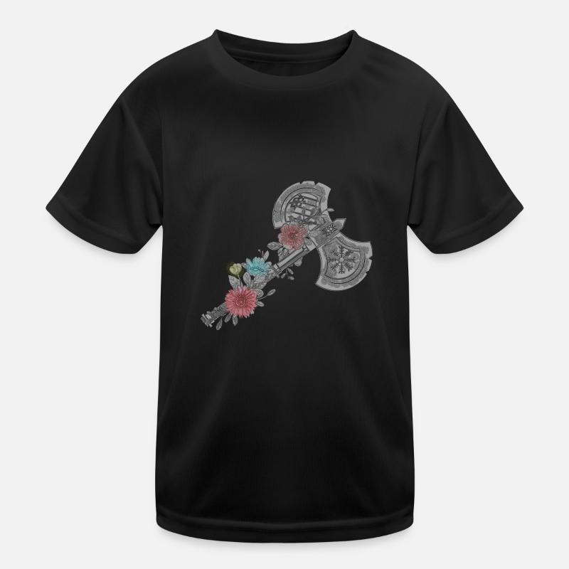 Vikings celtiques avec fleurs Double Axe Design T-shirt sport Enfant
