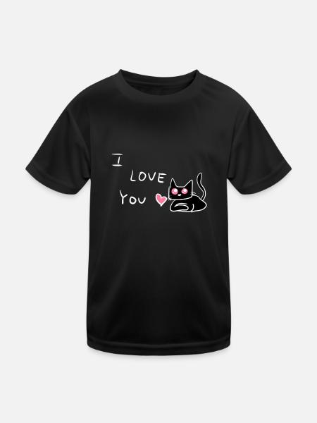 ich liebe dich katze tier - Kinder Funktions-T-Shirt - Schwarz - Vorne