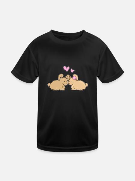 hase liebe pärchen tiere Valentinstag - Kinder Funktions-T-Shirt - Schwarz - Vorne