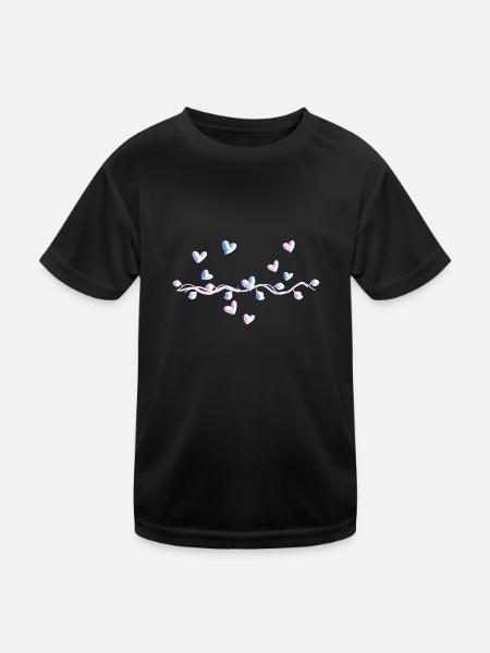 Branch Line Natural Leaves Hearts - Kids Functional T-Shirt - black - Front